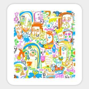 doodle colorful, faces, animals Sticker
